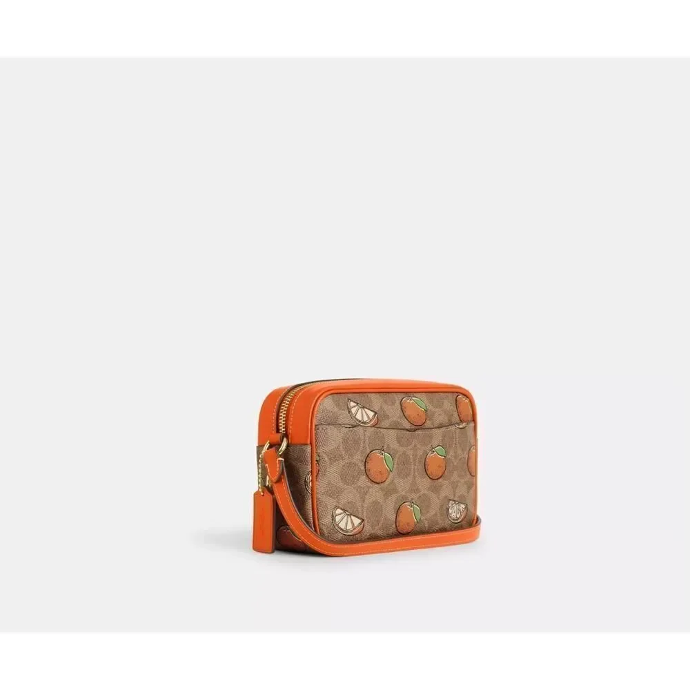 NWT Coach CBA81 Mini Jamie Camera Bag In Signature Canvas With Orange Print